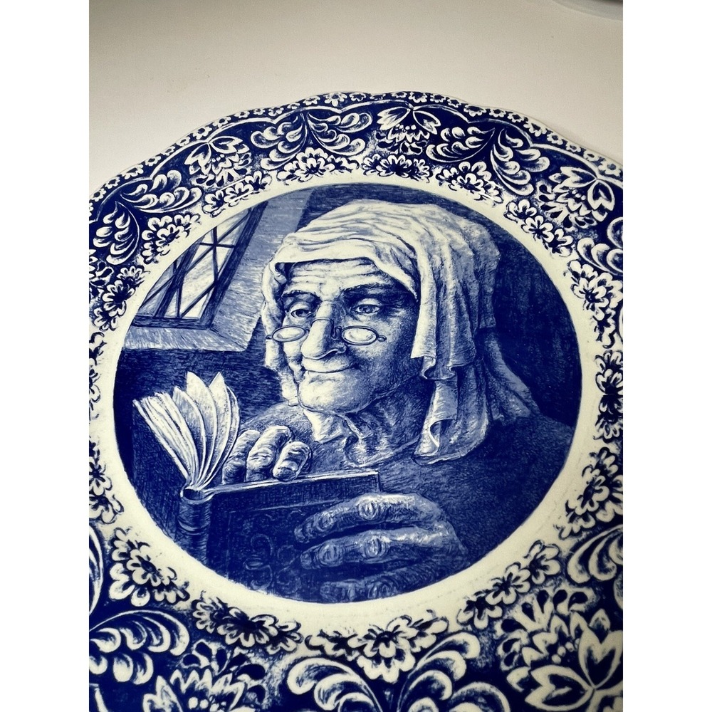 Vtg.Decorative La Louviere Boch Delft Blue Plate Woman Reading Book Wall Hanging